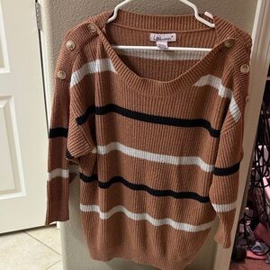 Lands' End Women's Tan and Black Striped Sweater
